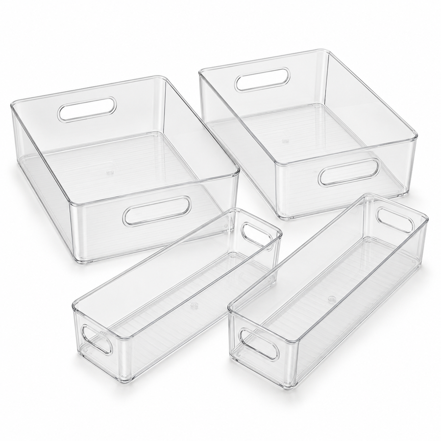 Clear Refrigerator Organizer Bins, Set of 4