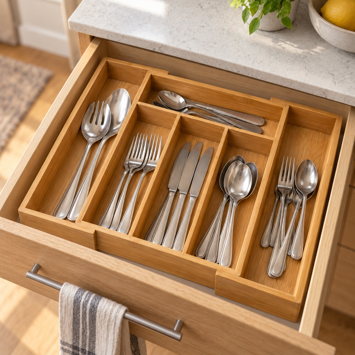 Expandable Bamboo Utensil Drawer Organizer