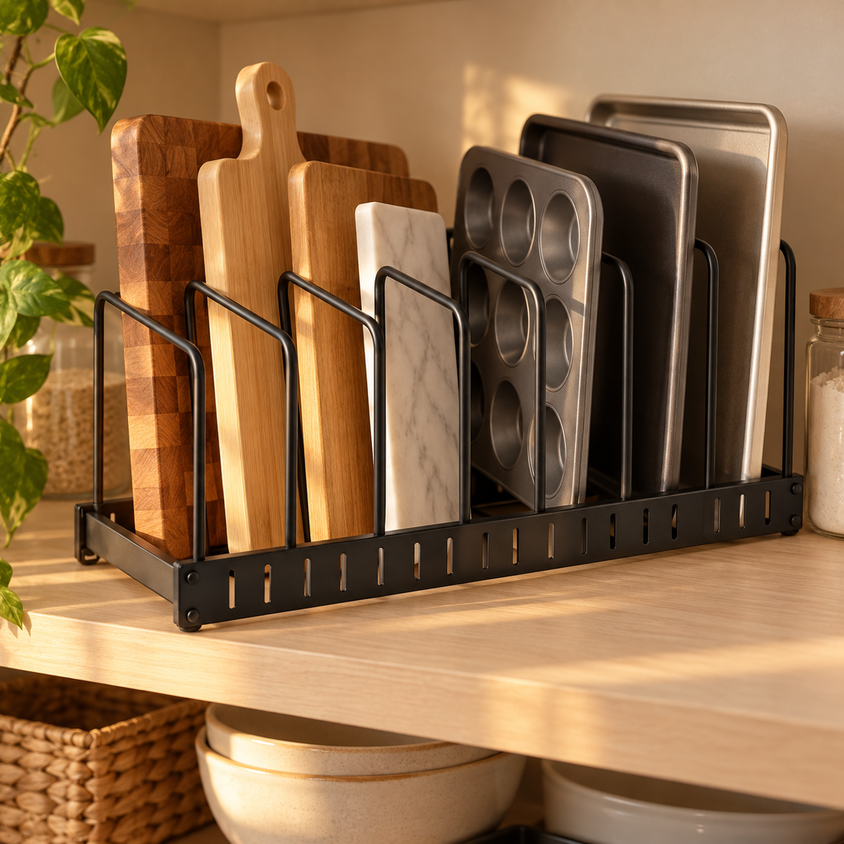 Adjustable Pot and Pan Organizer Rack