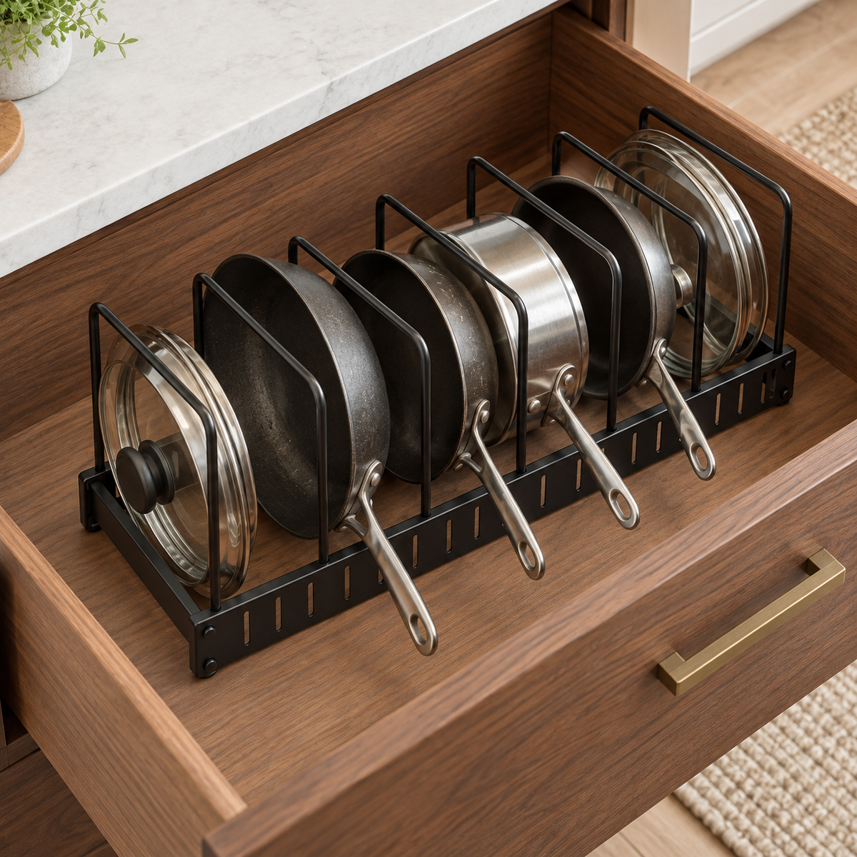 Adjustable Pot and Pan Organizer Rack